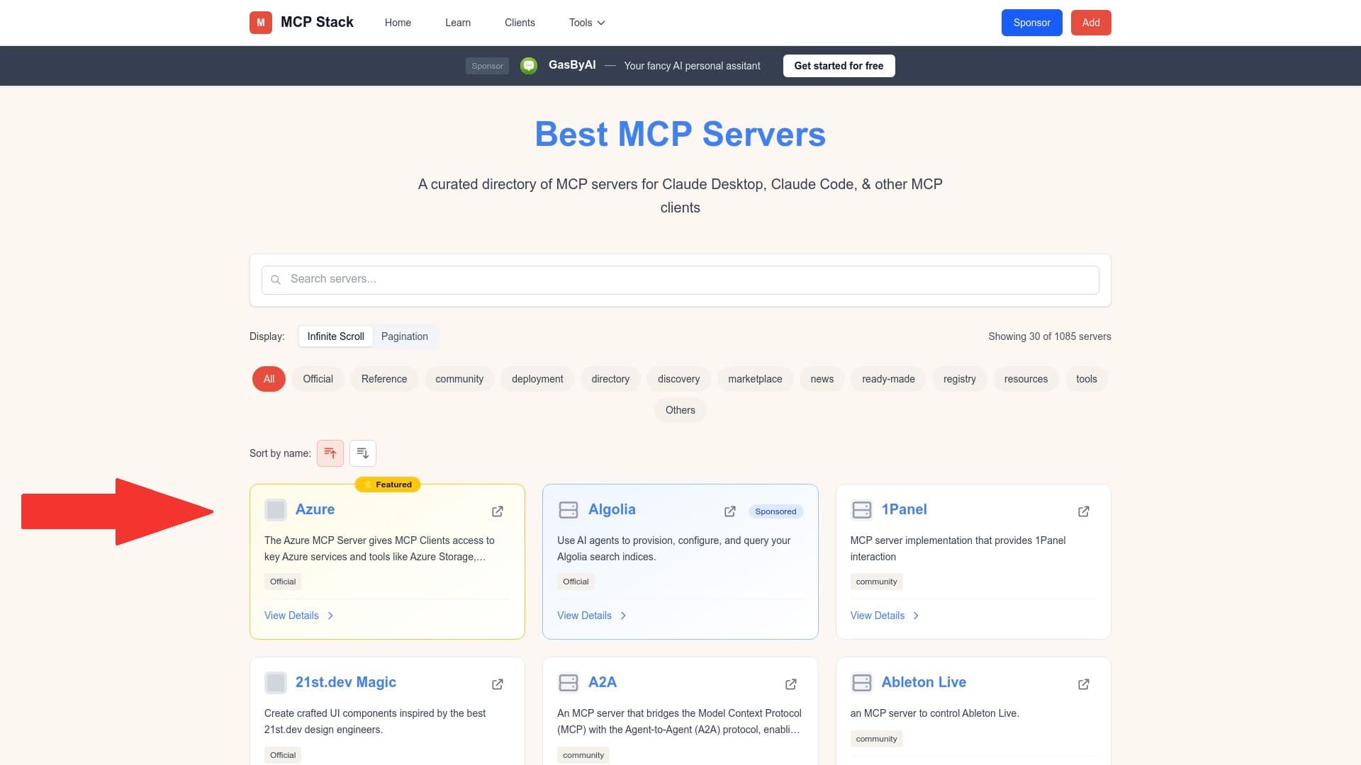 Featured server placement example showing highlighted server with featured badge